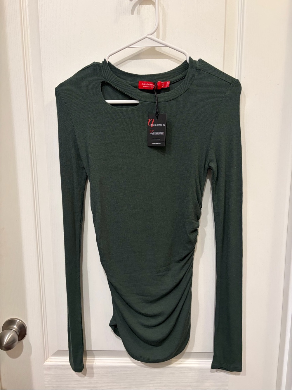 n:PHILANTHROPY Dark Green Long-Sleeve Cutout Ruched Top
